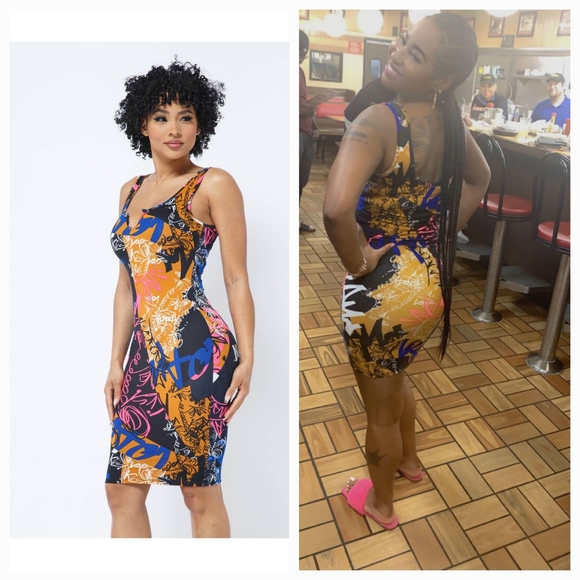Graffiti Print Bodycon Dress - Picture 4 of 5